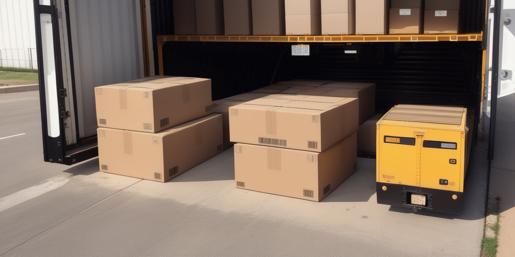 The open truck trailer, ready for loading or unloading under the sunny sky, is bustling with large cardboard boxes inside and outside. Its a scene reminiscent of a busy business day optimized by UPS Worldship for seamless logistics operations.