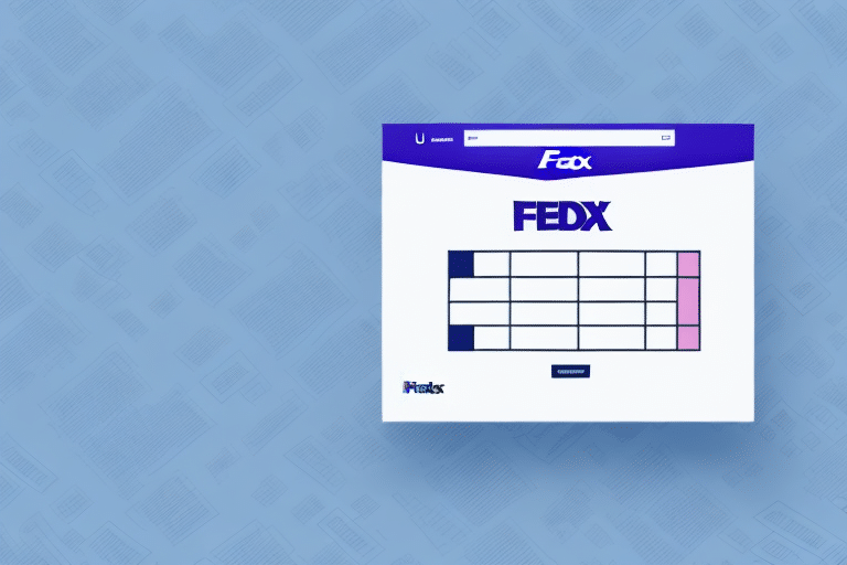 A digital rendering of a redesigned FedEx Ship Manager schedule interface on a blue background, featuring bold branding and an Ursa Table-inspired grid layout for organizing tasks or deliveries.