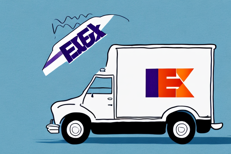 Illustration of a delivery truck with a modified logo that reads FLEX, hinting at the iconic FedEx style. The letters appear to be peeling off the truck as it drives, set against a blue background.