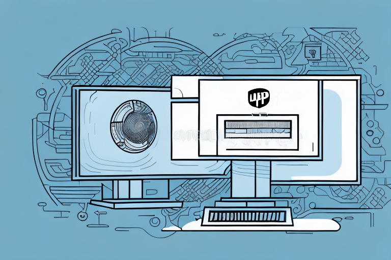 Illustration of a computer setup on a blue background, featuring two monitors with abstract digital designs and a keyboard, surrounded by circuitry and tech-inspired patterns—ideal for an installation guide or exploring silent installation techniques.