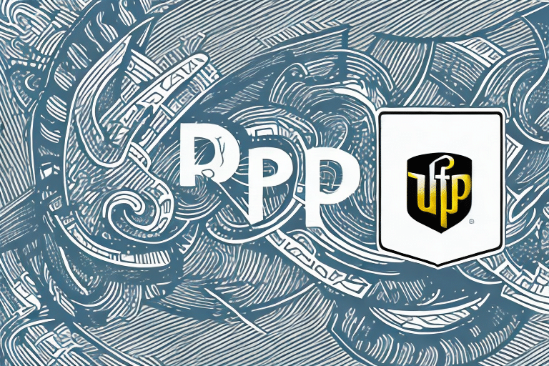 Abstract, swirling blue and white patterns surround the letters RPP alongside a shield emblem with the uf logo, reminiscent of a digital canvas where one might save as PDF to preserve its brilliant design for posterity.