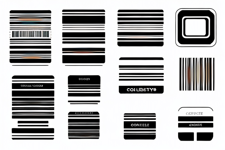 A grid of abstract black and white barcode-like patterns on a white background. Each pattern features lines and shapes of varying thicknesses and orientations, creating a visually diverse collection.