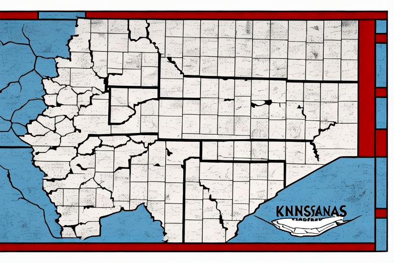 This map, illustrating Kansas, Nebraska, South Dakota, and surrounding states with bold borders and exaggerated features, offers a unique understanding of the region. The stylized county divisions are encased in a striking red border for emphasis.