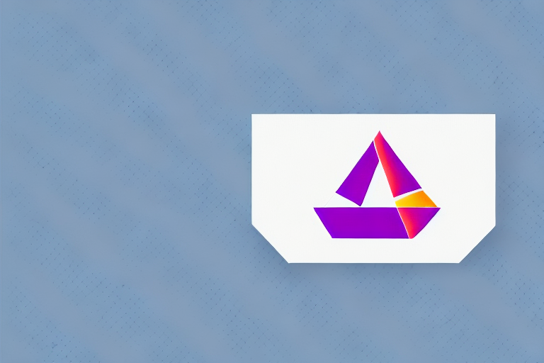 A colorful, geometric artwork depicting a sailboat on a white rectangular background. The sailboat, formed by purple and orange shapes, sails across a textured, diagonal-patterned blue surface. This vibrant piece captures the dynamic spirit often associated with FedExs innovative approach.