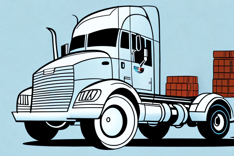 Illustrated image of a large white semi-truck with a trailer carrying stacked wooden crates, set against a light blue background. The truck, reminiscent of FedExs fleet, is angled slightly from the front, showcasing its detailed grille and wheels—perfect for optimal tire shipping rates.