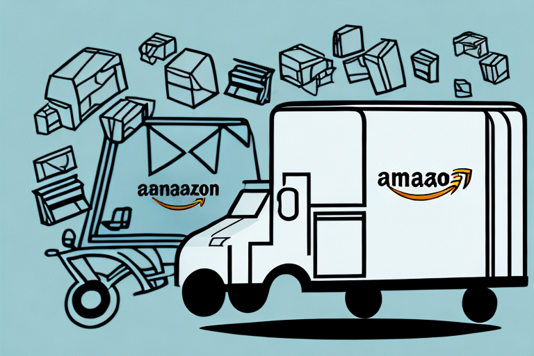 Illustration of a delivery van and a three-wheeled vehicle with boxes flying out, both sporting an amaazon logo. The background is light teal, capturing the hustle of Amazon Business Days as packages are swiftly dispatched during Amazon Workdays.