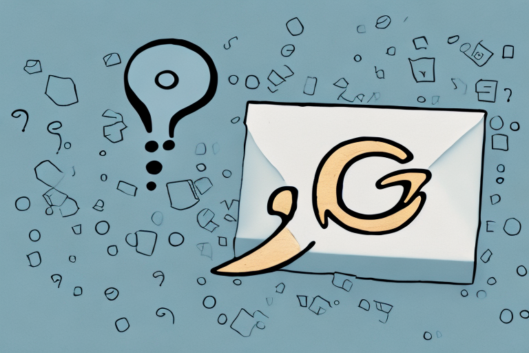 A stylized open envelope with a question mark emerging, suggesting the mystery of receiving someone elses Amazon package, surrounded by various symbols like exclamation points and question marks, all set against a light blue background.