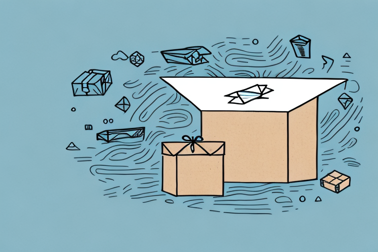 Illustration of two cardboard boxes, one open and one closed with a bow, on a blue background. Doodles of smaller boxes and abstract shapes create a playful scene, reminiscent of a whimsical UPS package delivery moment.