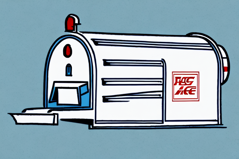 Illustration of a vintage-style blue and white ice delivery box with a small door on the left side and ICE written in red, reminiscent of USPS mailboxes. The box is set against a light blue background, evoking nostalgia for sending mail in simpler times.