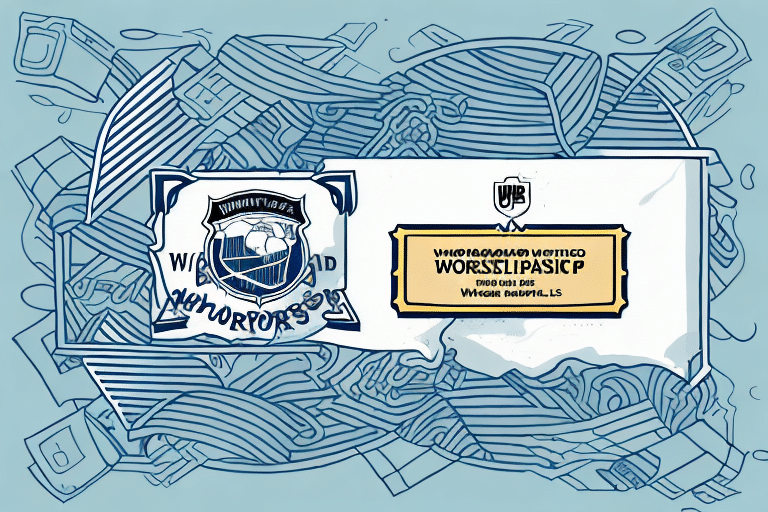 Illustrated certificate with a blue and white color scheme. The left features a logo resembling a shield, reminiscent of the trustworthiness associated with shipping using UPS. The right contains text in decorative fonts. The background has abstract waves and square patterns, with small circular details scattered throughout.