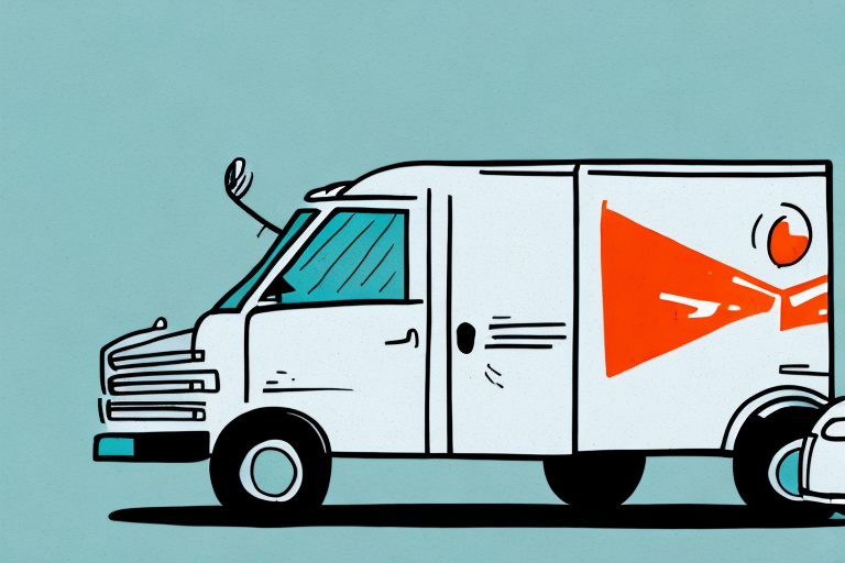 An illustration of a white delivery van featuring a bold red paper plane design, symbolizing efficiency and door-to-door delivery. The van is parked against a light blue backdrop, with part of another car visible in the foreground, emphasizing convenience in every journey.