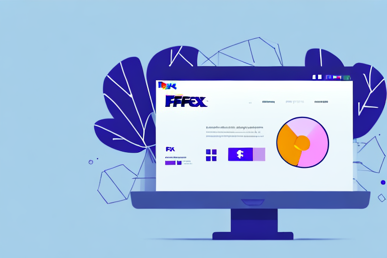 A computer monitor displays a website with the text Fifex and a colorful pie chart, resembling tools used in registering software. The blue background features abstract plant shapes, creating a soothing environment for resolving problems effortlessly.