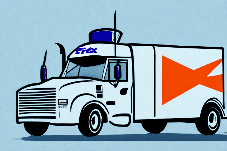 Illustration of a white delivery truck with the word Trex on the cab and a large red arrow on the side, set against a light blue background. This sleek design subtly hints at efficient shipping rates that rival FedEx.