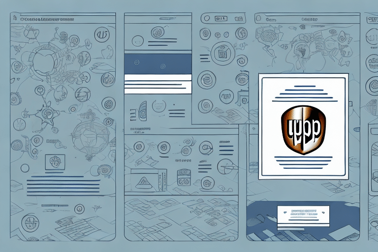 A digital user interface sketch with various panels and icons, featuring a central APP section with abstract symbols and an add address note option. The layout appears designed for an app or website, displayed in shades of blue and white.