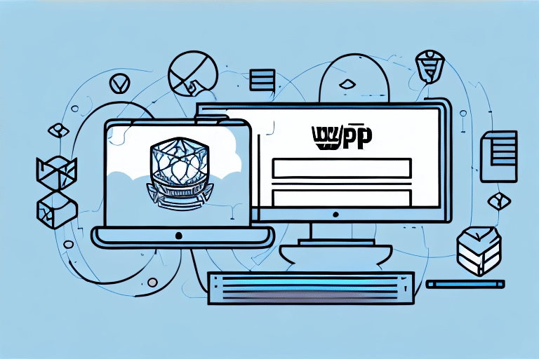 Illustration of a desktop and laptop screen on a blue background, featuring geometric shapes. The desktop shows a logo with WPP, and the laptop displays a globe surrounded by lines. Surrounding icons suggest digital communication and analytics, resembling a step-by-step guide in action.