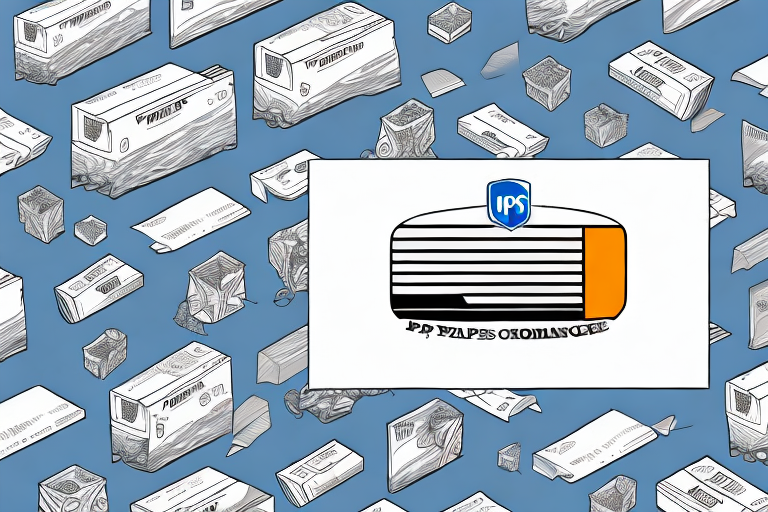 Illustration of various UPS devices on a blue background highlights Worldship Rates. A central white label displays the UPS logo and text, with an orange section on the right. The surrounding line-drawn devices depict different shapes and sizes, echoing Woocommerce UPS Shipping Rates versatility.