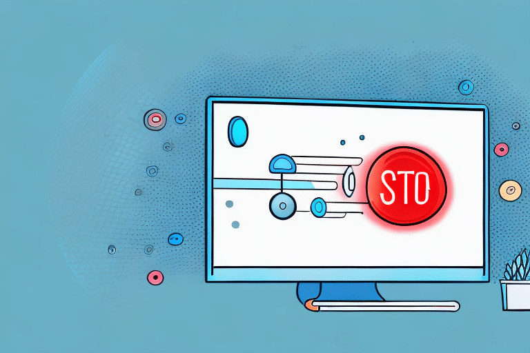 An illustration showcases a computer screen with a network diagram, featuring connected nodes and a large red circle labeled STO. A partial view of a plant adds a touch of nature to the blue backdrop, complementing the complexity of the UPS WorldShip Server displayed on the monitor.