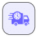 Icon of a truck with a clock on its side, symbolizing fast delivery or express shipping. The truck and clock are in a blue color on a light grey square with rounded corners.