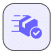 Icon of a stylized purple box with motion lines to the left, indicating speed, and a checkmark inside a circle on the bottom right, suggesting successful delivery. The background is light gray with a rounded square border.